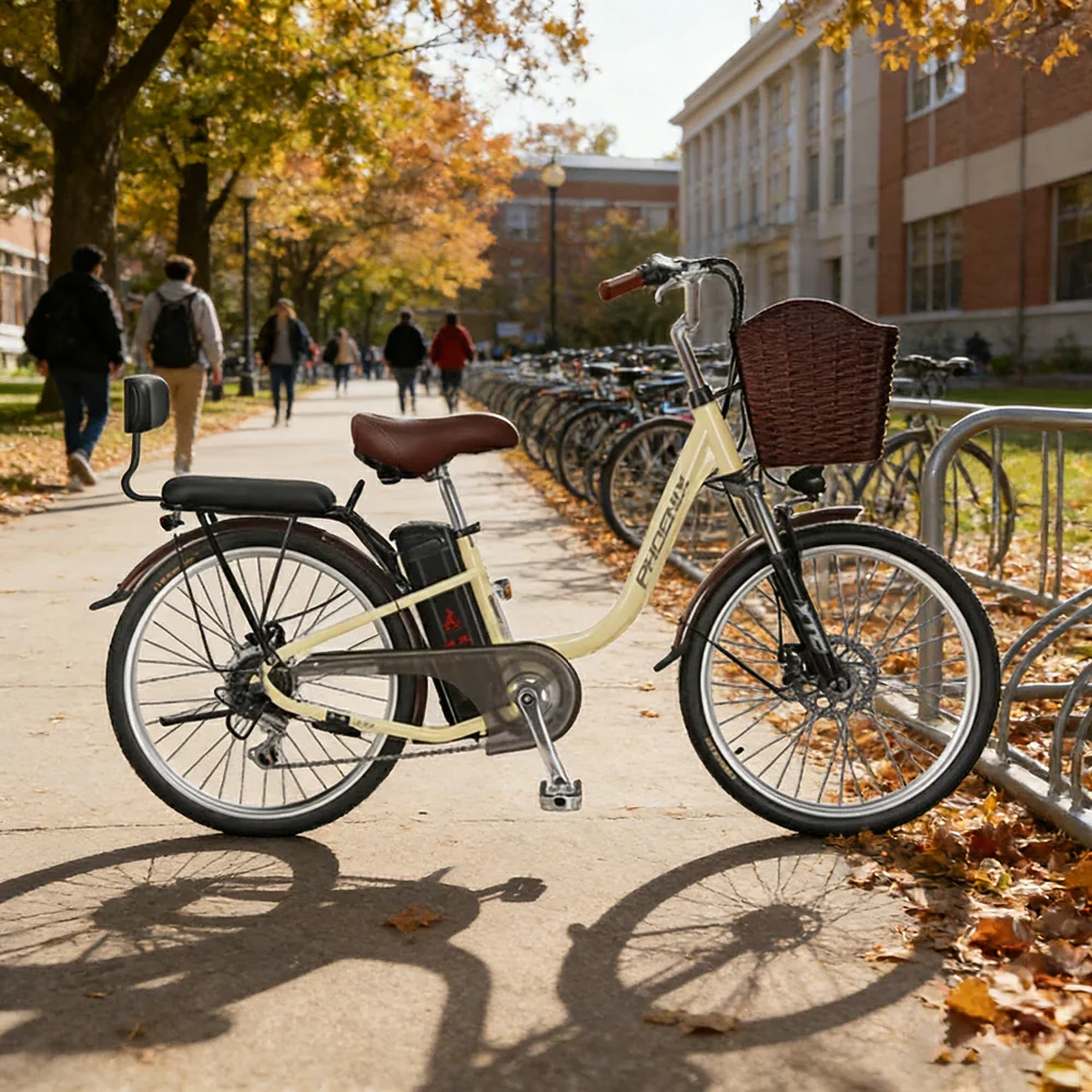 VOLTUS 26-Inch Electric Bike, 400W Brushless Motor, Shimano 7-Speed Gears, High Carbon Steel Frame, Removable 15/28AH Battery, Spoked Wheels - Beige - Image 2