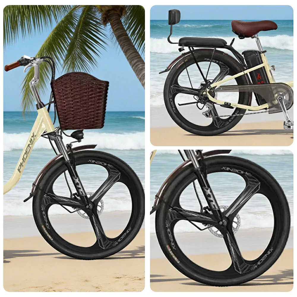 VOLTUS 26-Inch Electric Bike, 400W Brushless Motor, Shimano 7-Speed Gears, High Carbon Steel Frame, Removable 15/28AH Battery, One-Piece Wheels - Beige - Image 3