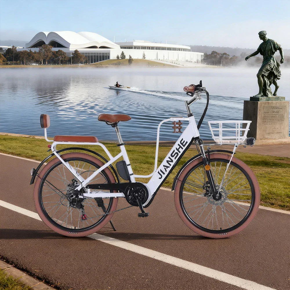 VOLTUS Electric Bike 10/25/40A 26" Tires Non-slip PVC Hydraulic Suspension, 7-Speed Gear, Hidden Lithium Battery - White - Image 2