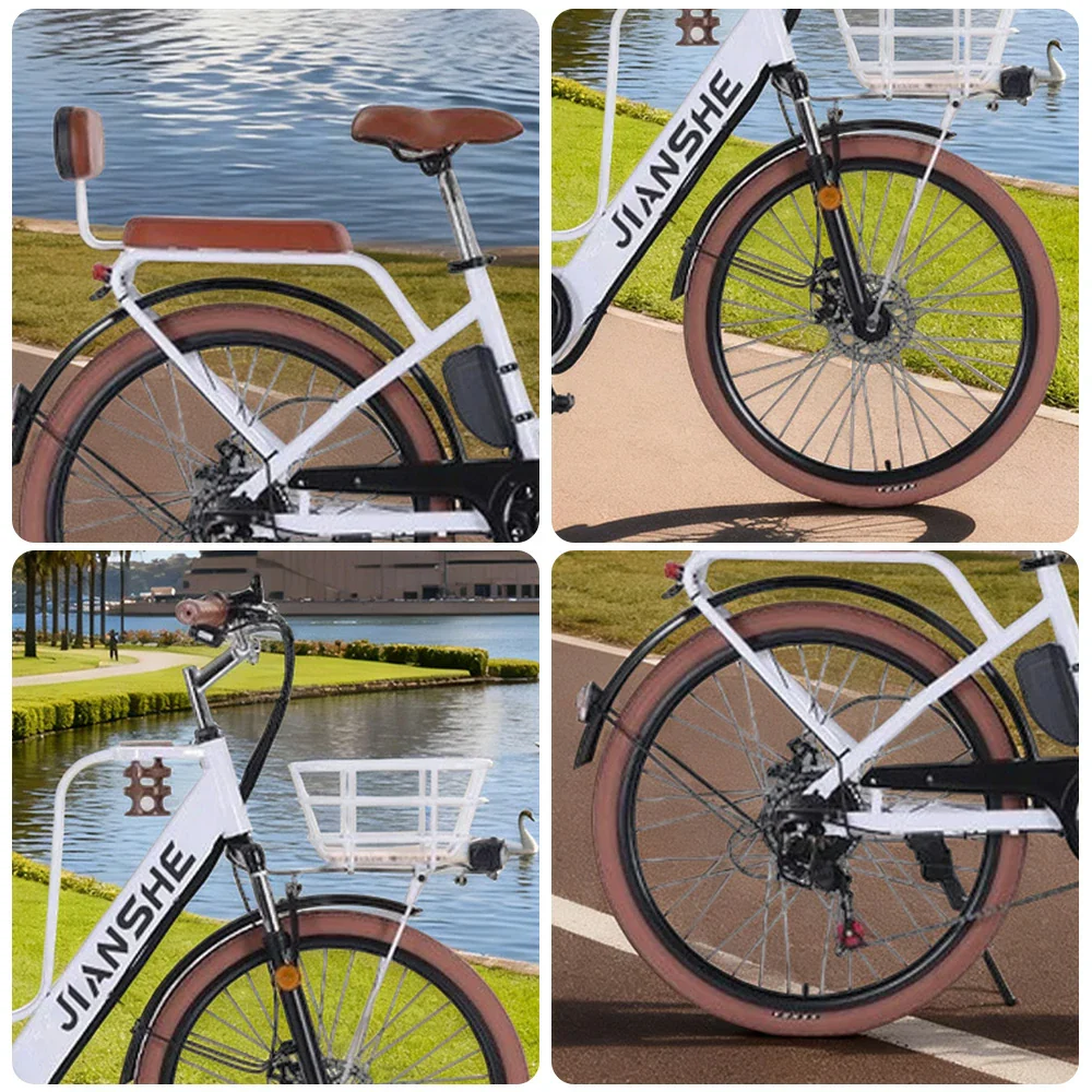 VOLTUS Electric Bike 10/25/40A 26" Tires Non-slip PVC Hydraulic Suspension, 7-Speed Gear, Hidden Lithium Battery - White - Image 3