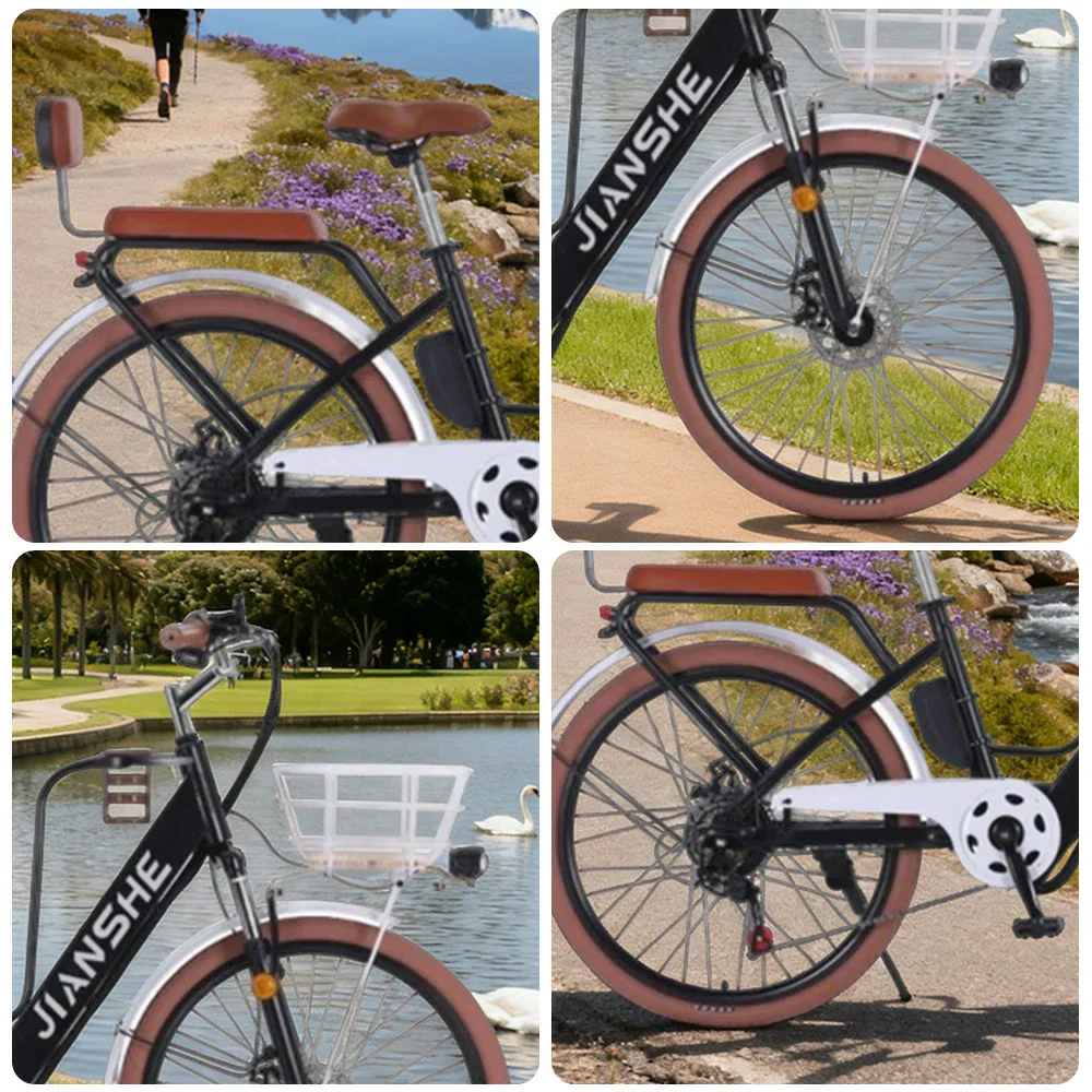 VOLTUS Electric Bike 10/25/40A 26" Tires Non-slip PVC Hydraulic Suspension, 7-Speed Gear, Hidden Lithium Battery - Black - Image 3