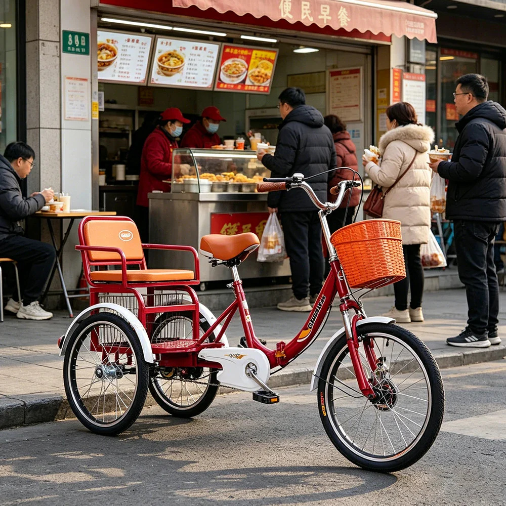 VOLTUS 20" Tricycle Dual Suspension Hydraulic Brakes High Carbon Steel Frame Comfort City Commuter with Seat - Red - Image 6