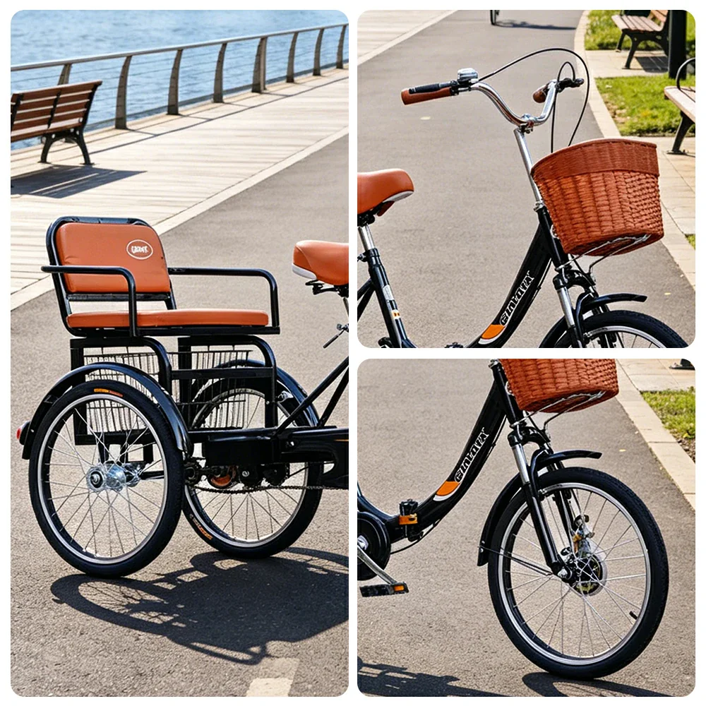 VOLTUS 20" Tricycle Dual Suspension Hydraulic Brakes High Carbon Steel Frame Comfort City Commuter with Seat - Black - Image 3