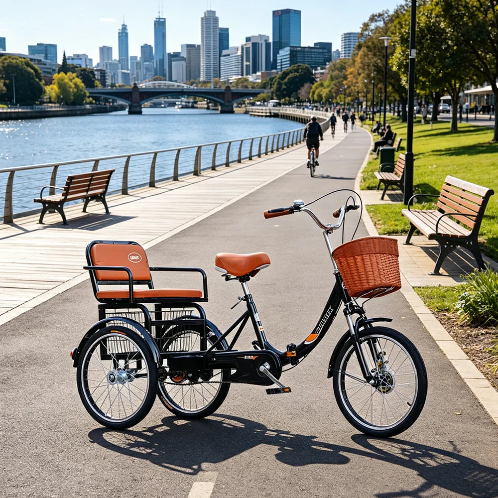 VOLTUS 20" Tricycle Dual Suspension Hydraulic Brakes High Carbon Steel Frame Comfort City Commuter with Seat - Black - Image 4