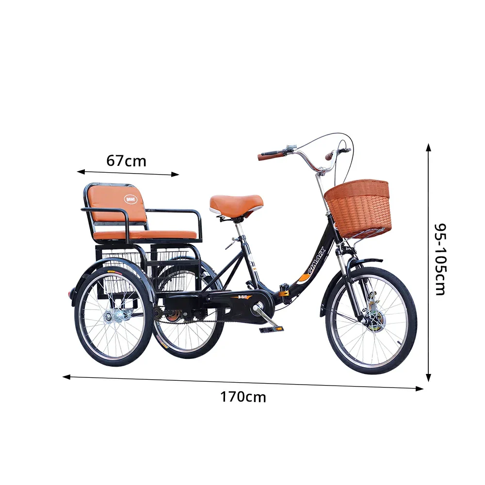 VOLTUS 20" Tricycle Dual Suspension Hydraulic Brakes High Carbon Steel Frame Comfort City Commuter with Seat - Black - Image 8