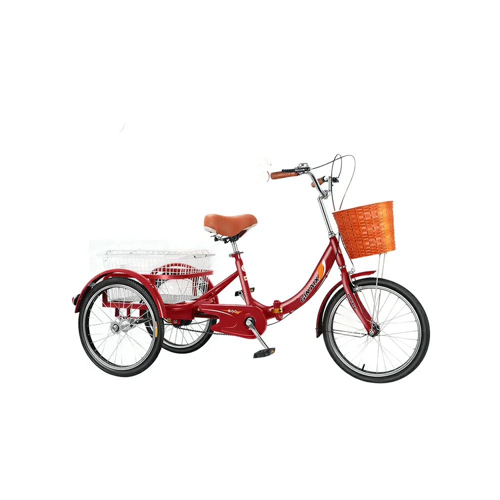 VOLTUS 20" Foldable Tricycle Dual Chain Drive High Carbon Steel Frame Large Basket Commuter for Shopping and Travel - Red