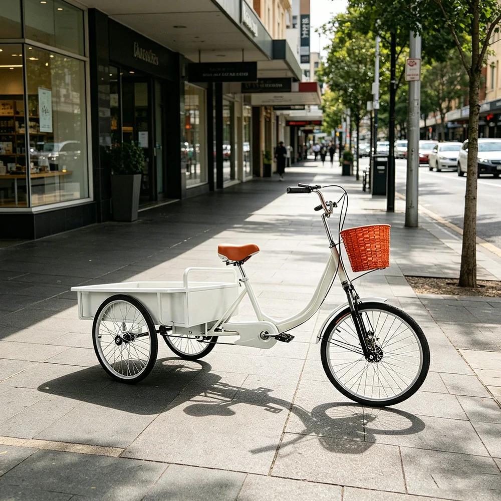 VOLTUS Cargo Tricycle Dual Chain Drive Suspension Brakes 90cm Rear Box Heavy Duty Utility for Transport - White - Image 2