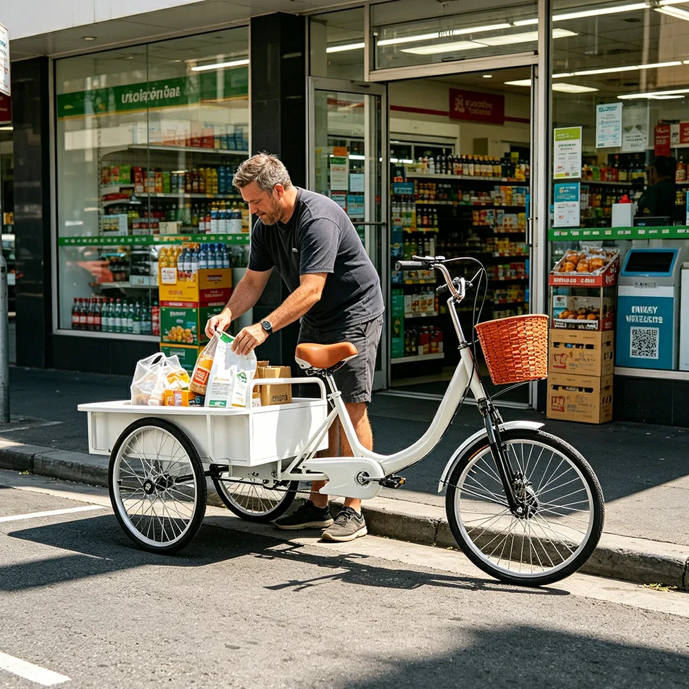 VOLTUS Cargo Tricycle Dual Chain Drive Suspension Brakes 90cm Rear Box Heavy Duty Utility for Transport - White - Image 7