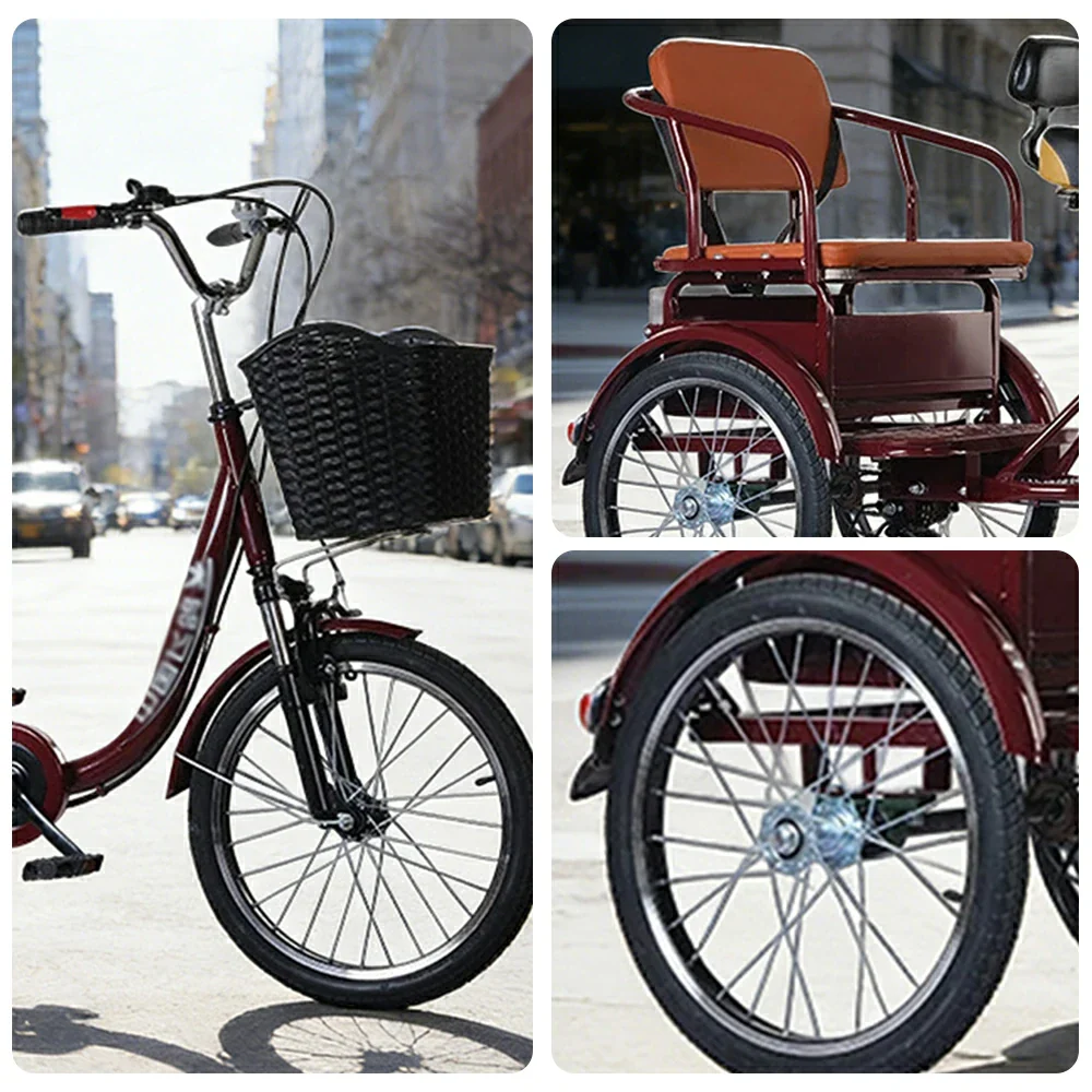 VOLTUS 20" Tricycle with Dual Suspension, Hydraulic Brakes, High Carbon Steel Frame, Ergonomic Vintage Design for Comfort and Stability - Wine - Image 3