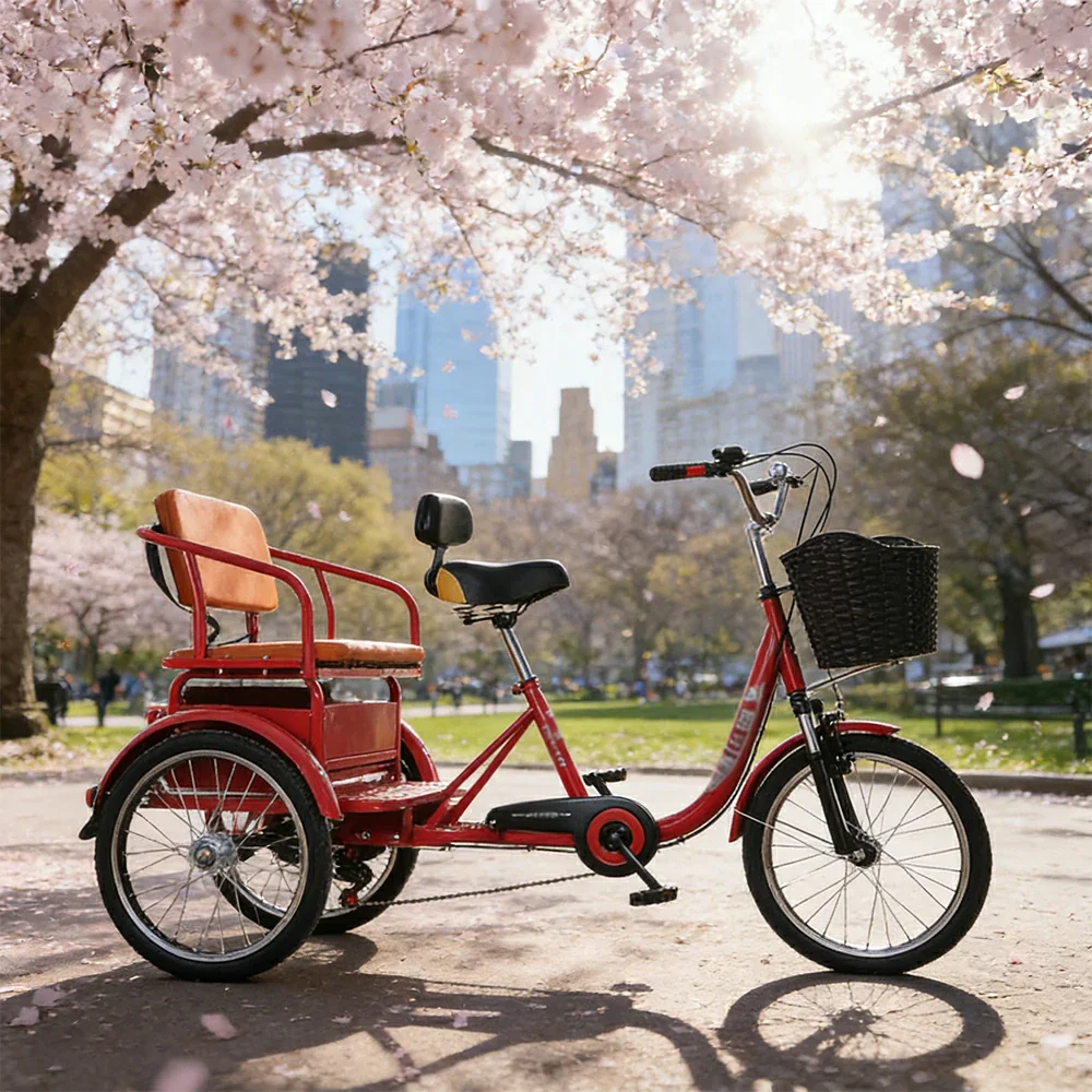 VOLTUS 20" Tricycle with Dual Suspension, Hydraulic Brakes, High Carbon Steel Frame, Ergonomic Vintage Design for Comfort and Stability - Red - Image 2