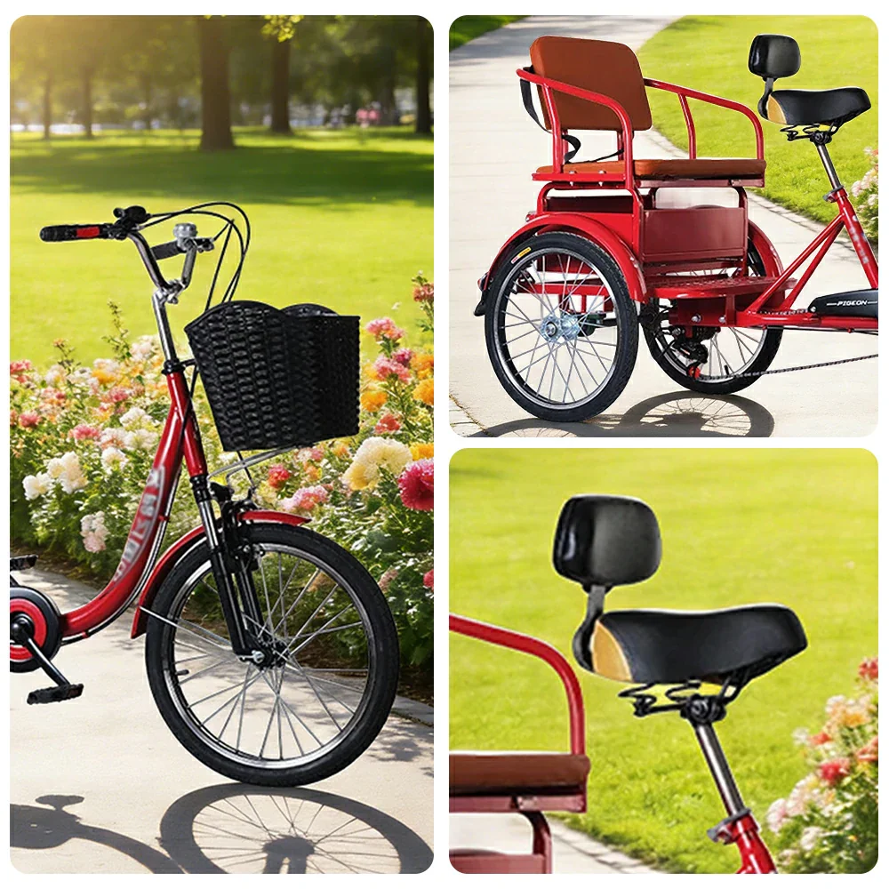 VOLTUS 20" Tricycle with Dual Suspension, Hydraulic Brakes, High Carbon Steel Frame, Ergonomic Vintage Design for Comfort and Stability - Red - Image 3
