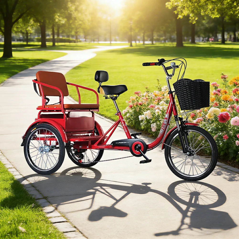 VOLTUS 20" Tricycle with Dual Suspension, Hydraulic Brakes, High Carbon Steel Frame, Ergonomic Vintage Design for Comfort and Stability - Red - Image 4