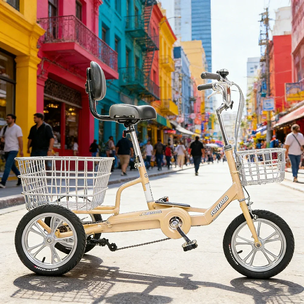 VOLTUS 14" Tricycle Lightweight Aluminum Alloy Frame 135kg Max Load Waterproof Bottom Bracket Large Storage Baskets - Yellow - Image 2