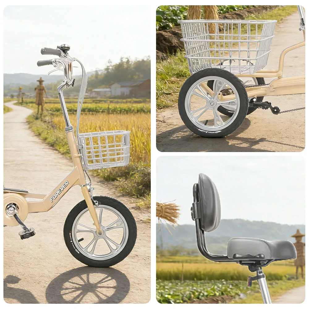 VOLTUS 14" Tricycle Lightweight Aluminum Alloy Frame 135kg Max Load Waterproof Bottom Bracket Large Storage Baskets - Yellow - Image 3