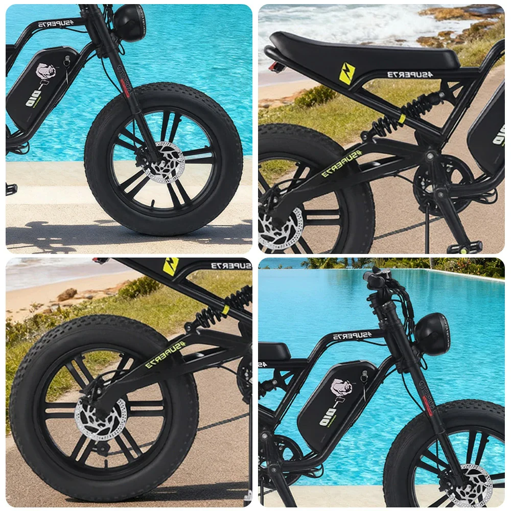 VOLTUS Z05 Electric Bike 48V13Ah 500W Fat Tyre Retro-Style E-Bike Enhanced Suspension & Steel Frame - Black - Image 3
