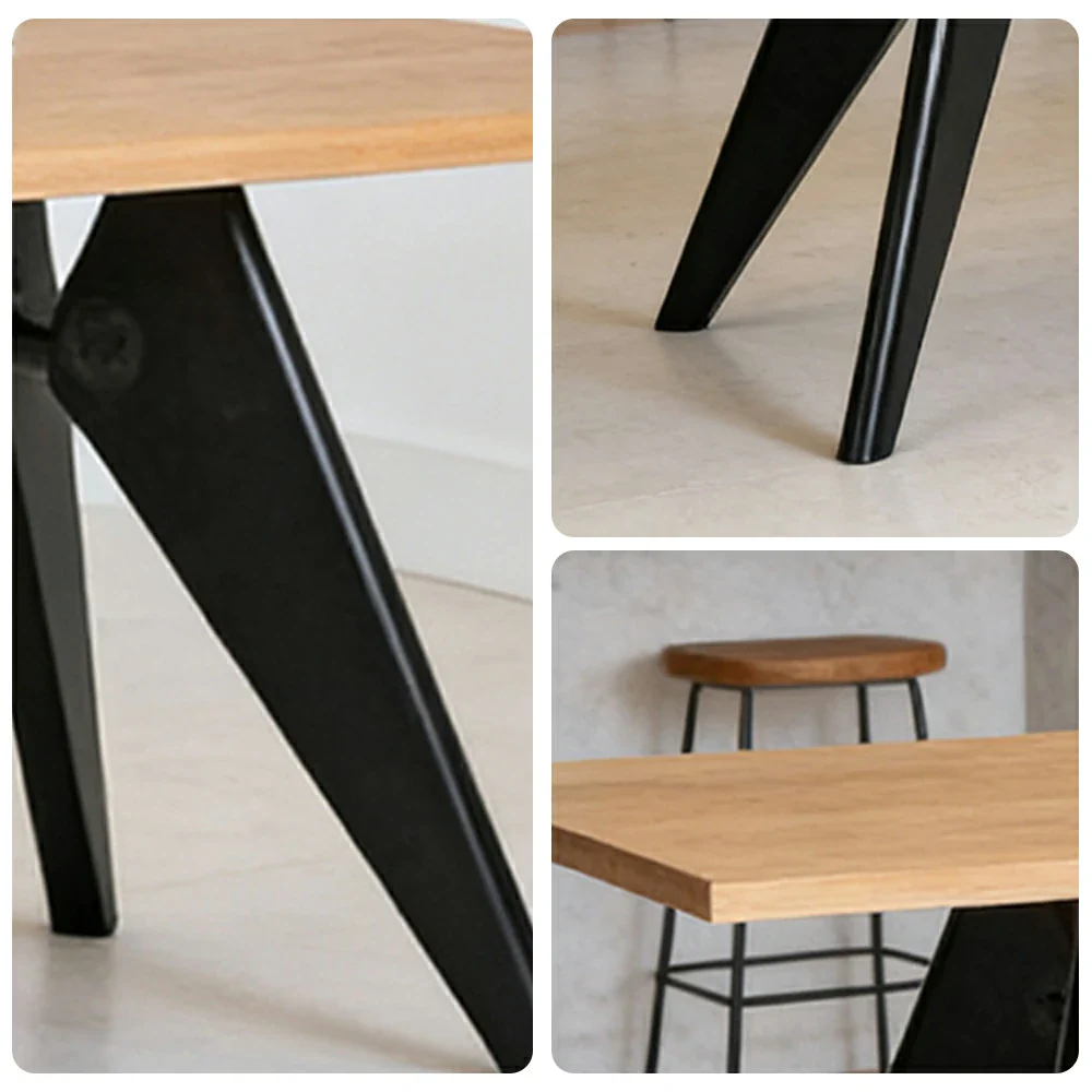 LUXORA 140/160cm New Zealand Pine Solid Wood Dining Table - Nordic Bauhaus Design, Thick Wood Top, Stable Metal Legs for Dining & Work Spaces - Natural & Black - Image 3