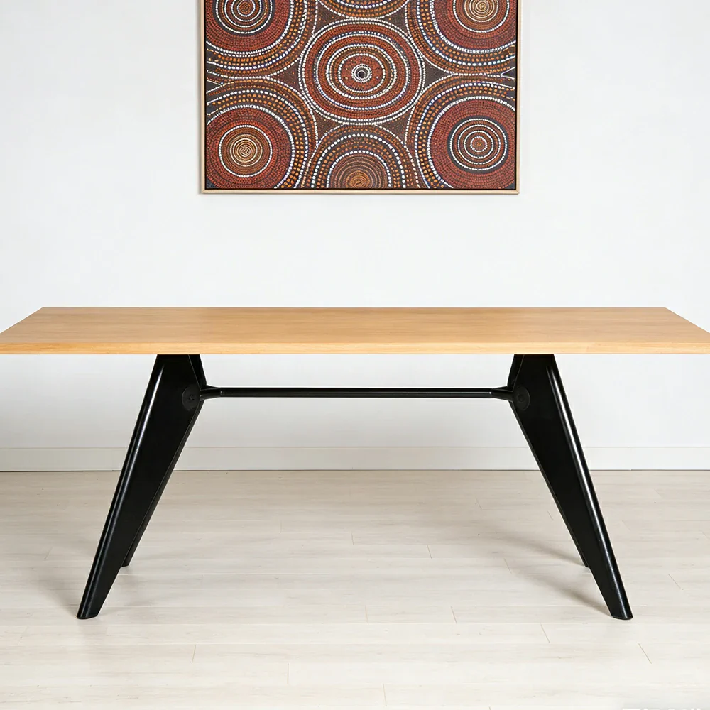 LUXORA 140/160cm New Zealand Pine Solid Wood Dining Table - Nordic Bauhaus Design, Thick Wood Top, Stable Metal Legs for Dining & Work Spaces - Natural & Black - Image 4